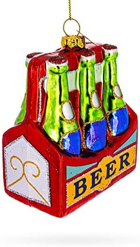 Festive Six-Bottle Beer Pack Blown Glass Christmas Ornament 1