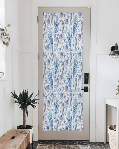 Blue Ocean French Door Curtain with Starfish and Seashell Design