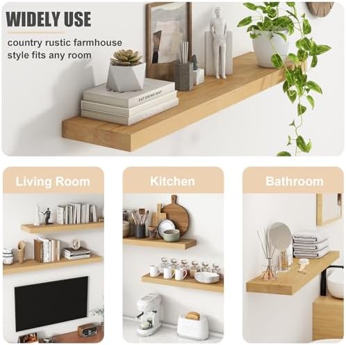 FLYJOE Floating Shelves Set of 2 24 Inch Natural Wooden Wall Mounts