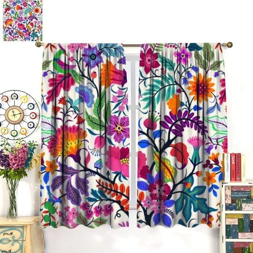Boho Floral Window Curtains for Living Room and Bedroom