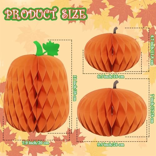 3 Halloween Pumpkin Honeycomb Centerpieces 3D Decorations