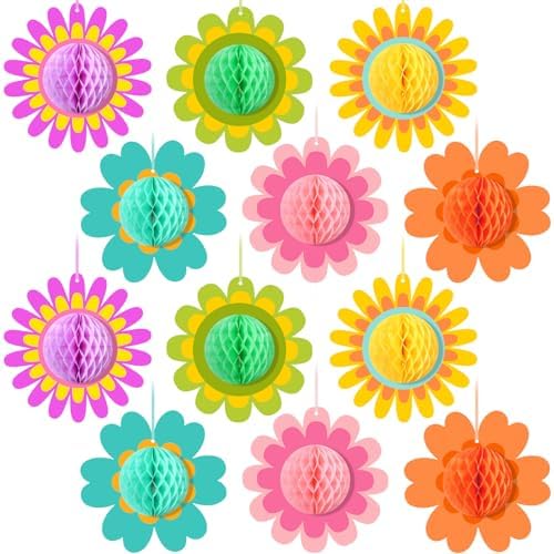 12 Pcs Daisy Honeycomb Hanging Decorations Summer Party Supplies