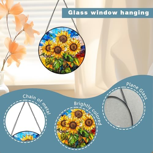 Sunflower Stained Glass Ornament 20cm Kitchen Decor for Home