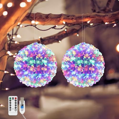 2 Pack USB Cherry Blossom Sphere Lights with Timer
