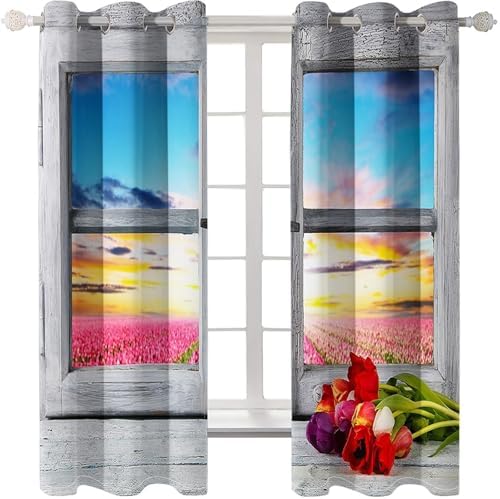 Homxi 2 Panel Blackout Curtains Set Grey Blue Yellow Pink