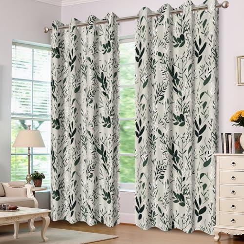 Baocicco Green Leaves Curtains 84 Inch Long 2 Panel Set