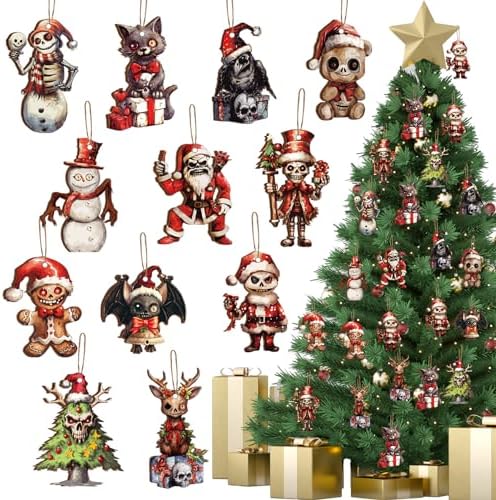 Soaoo 36 Pcs Horror Wooden Hanging Decoration Set
