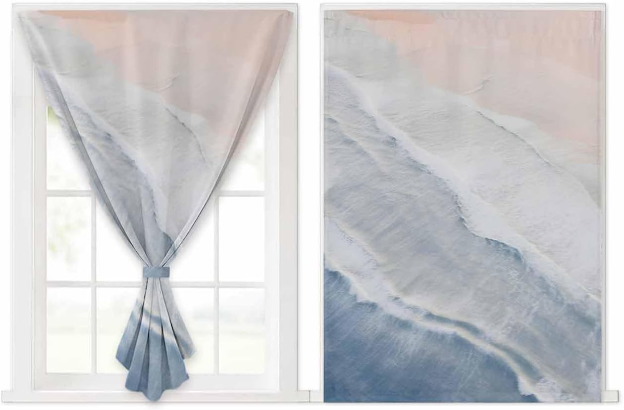Navy Blue Coastal Wave Self Adhesive Curtains for Windows