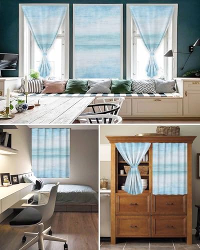Gradient Aqua Blue Self Adhesive Curtains for Windows