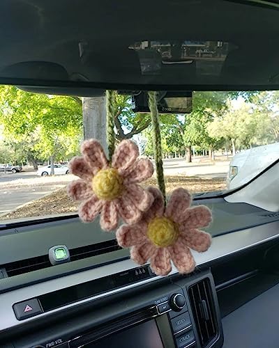 Crochet Daisy Car Accessory Hanging Charm Pink