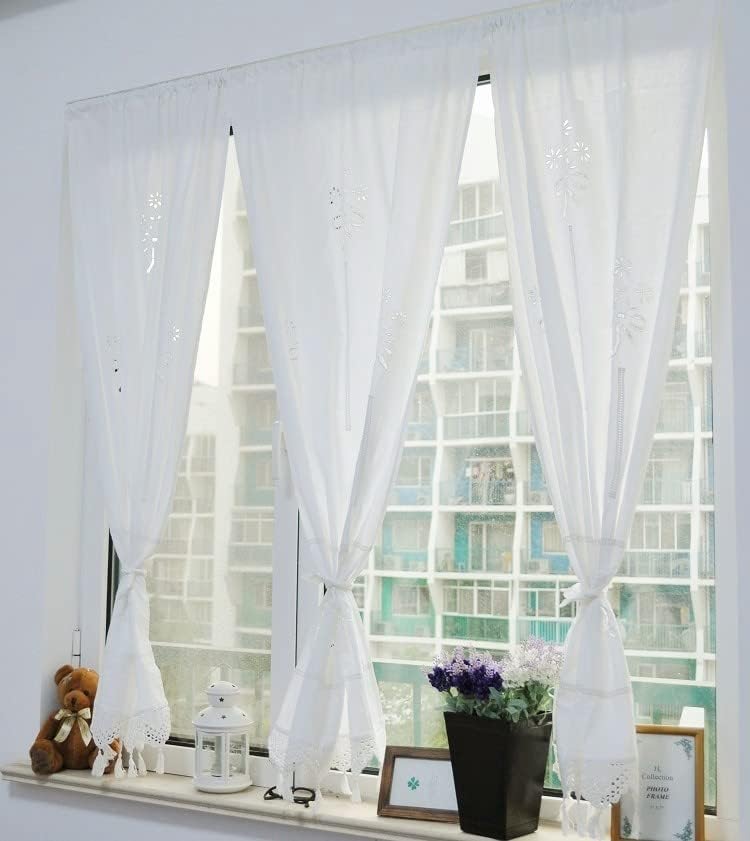 DOKOT White Cotton Curtains 2 Panel Sets