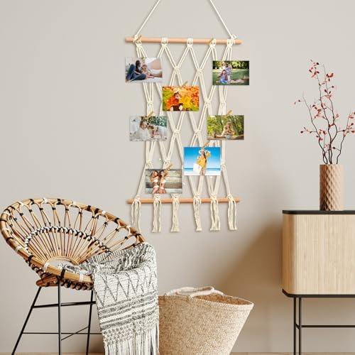 Boho Macrame Wall Hanging Photo Display Frame