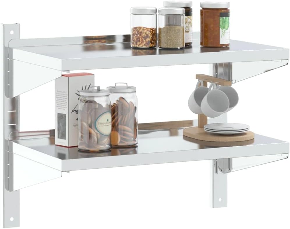 vidaXL Wall Shelf Silver Stainless Steel 295 x 157 x 236 in