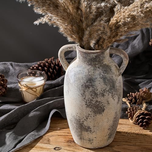 PORCER 984 Inch Ceramic Terracotta Vase with Handles - Gray
