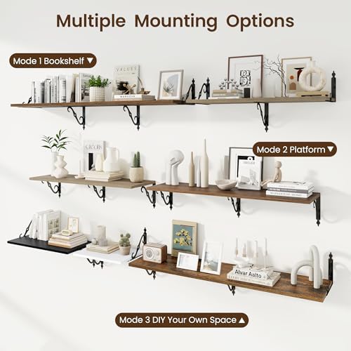RICHFOCUS 12 Inch Deep Floating Shelves Set of 2 White Wood Wall Shelves