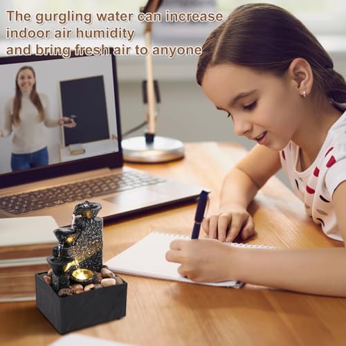 Tabletop Waterfall Decor with Soft Lights and Flowing Water