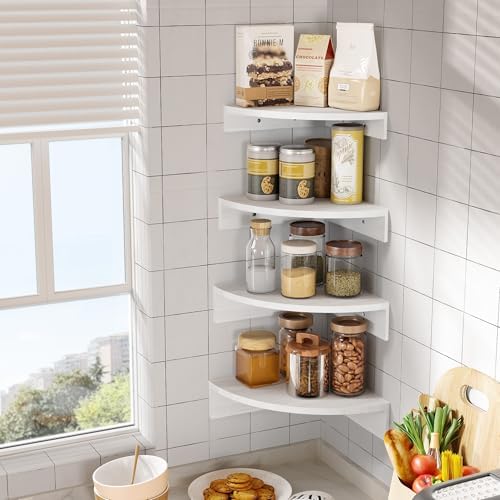 Alsonerbay Set of 4 White Corner Floating Shelves