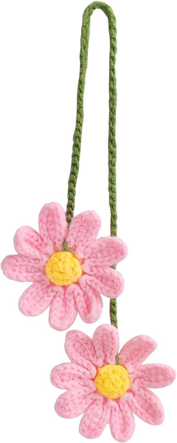 Cute Crochet Double Daisy Rear View Mirror Accessory