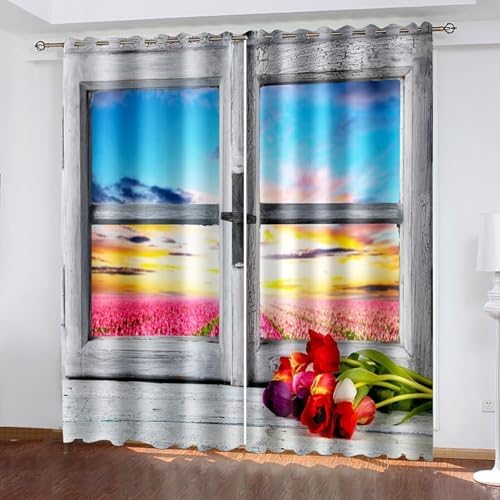 Homxi 2 Panel Blackout Curtains Set Grey Blue Yellow Pink