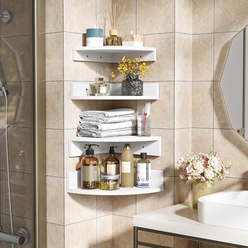 Alsonerbay Set of 4 White Corner Floating Shelves