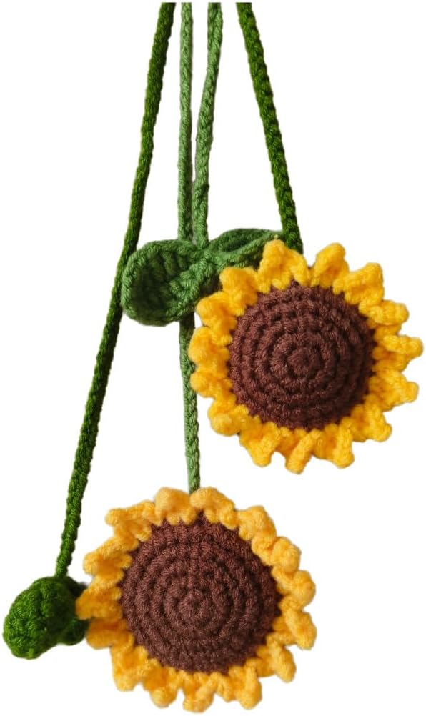 2 Pack Crochet Sunflower Car Hanging Ornament for Women