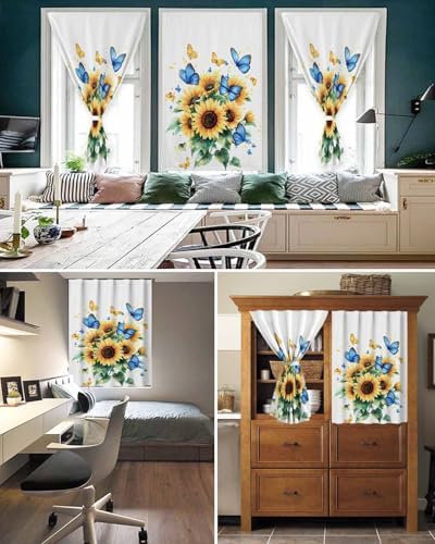 Sunflower Butterfly Self Adhesive Blackout Curtains 47x84 Inches