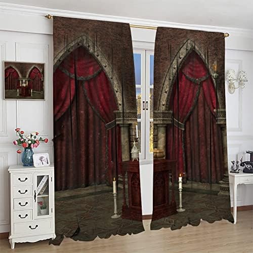Gothic Curtains 2 Panel Set 42x45 Black Red