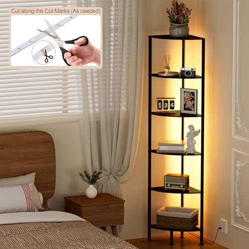 6-Tier Corner Shelf with Light and Storage