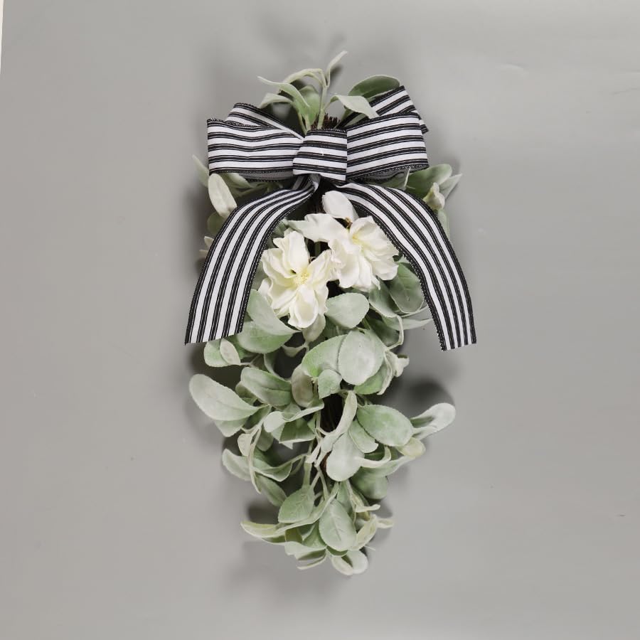 Artificial Eucalyptus Teardrop Wreath with Ribbon