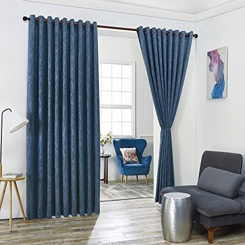 Blue Teal Embossed Wall to Wall Room Divider Curtains with Tie-Backs