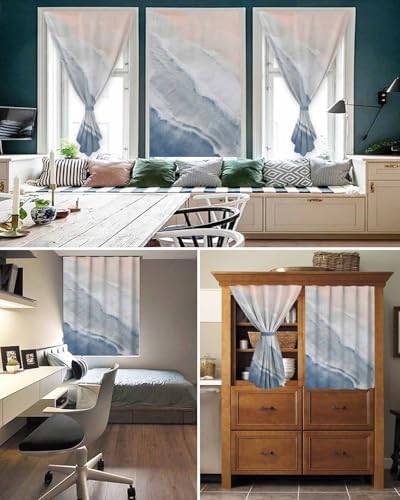 Navy Blue Coastal Wave Self Adhesive Curtains for Windows