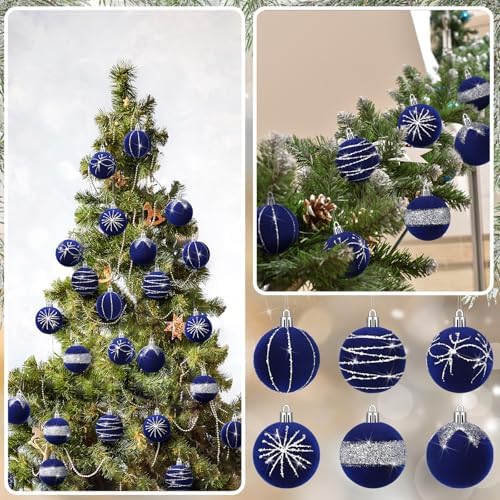Namalu 24 Pcs Velvet Glitter Christmas Balls Set