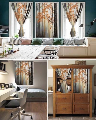 Orange Botanical Self Adhesive Blackout Curtains for Windows