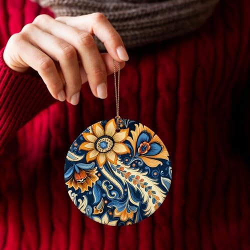 Retro Ceramic Flower Pendant Christmas Decor Hanging Ornament