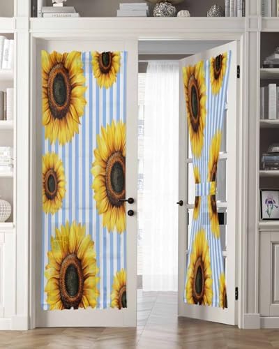 Blue Stripes Sunflower French Door Curtain