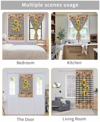 Sunflower Plaid Self Adhesive Portable Curtains for Windows