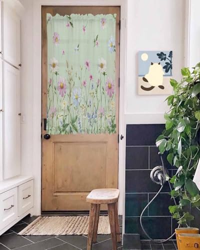 Flower Green French Door Curtain with Tieback