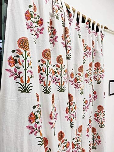 Block Print Floral Fabric Curtain Set of 2