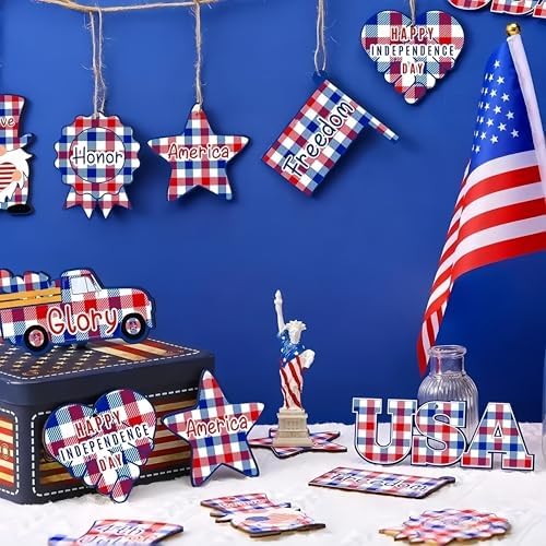 4th of July Patriotic Wood Tree Decorations 36Pcs Set