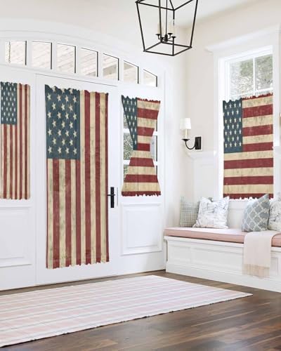 Retro Red Blue American Flag Door Curtain with Tieback