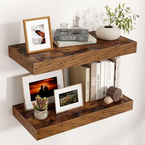 Venusmiles Floating Shelves for Wall 24x12 Inch Brown