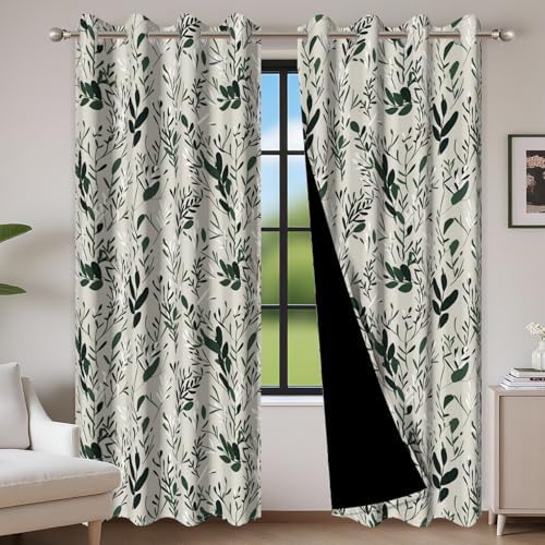 Baocicco Green Leaves Curtains 84 Inch Long 2 Panel Set