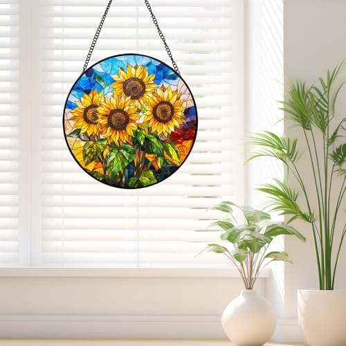 Sunflower Stained Glass Ornament 20cm Kitchen Decor for Home