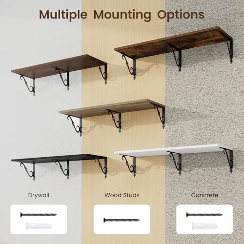 RICHFOCUS 12 Inch Deep Floating Shelves Set of 2 White Wood Wall Shelves
