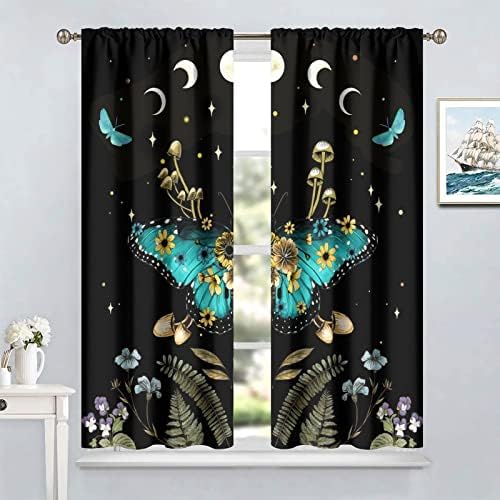 Butterfly Moth Window Curtains - Retro Mushroom Boho Decor