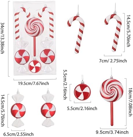 6PCS Mix Style Candy Canes Lollipop Christmas Ornaments Set