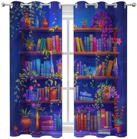 Cute Cartoon Bookshelf Curtains for Bedroom Living Room