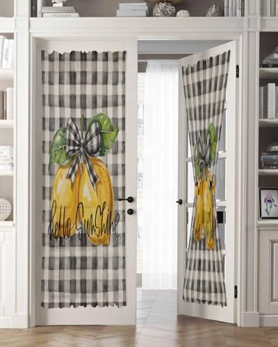 Lemon Plaid French Door Curtain 54W x 72L