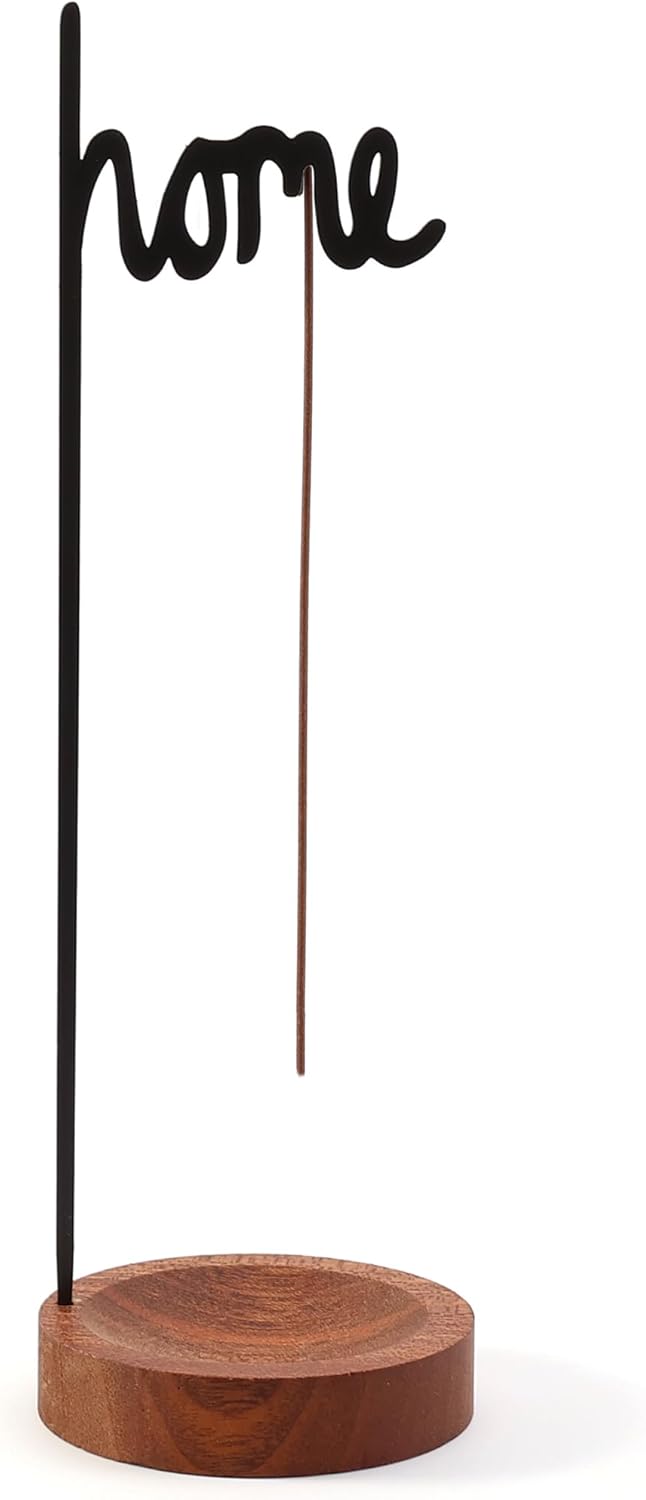 BYHER Incense Holder for Sticks Matte Black Wooden Burner with Tray