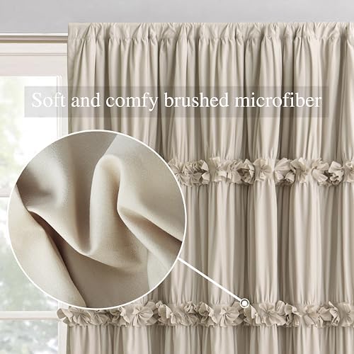 Boho Ruched Blackout Curtains with Butterfly Flowers